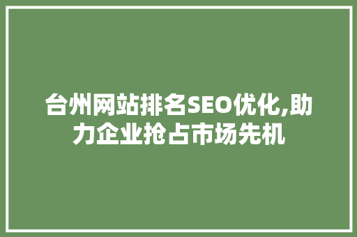 台州网站排名SEO优化,助力企业抢占市场先机