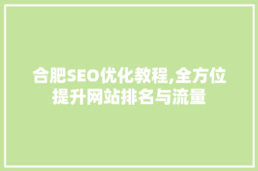 合肥SEO优化教程,全方位提升网站排名与流量