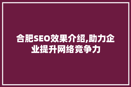 合肥SEO效果介绍,助力企业提升网络竞争力