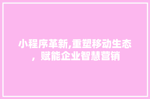 小程序革新,重塑移动生态，赋能企业智慧营销 后端技术