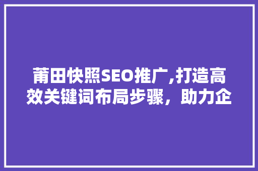 莆田快照SEO推广,打造高效关键词布局步骤，助力企业网络营销