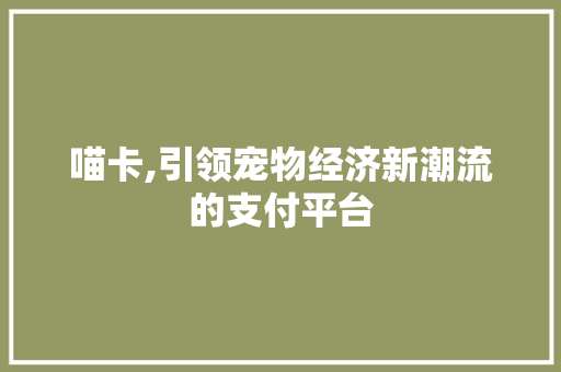喵卡,引领宠物经济新潮流的支付平台