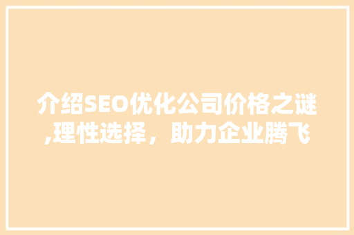 介绍SEO优化公司价格之谜,理性选择，助力企业腾飞