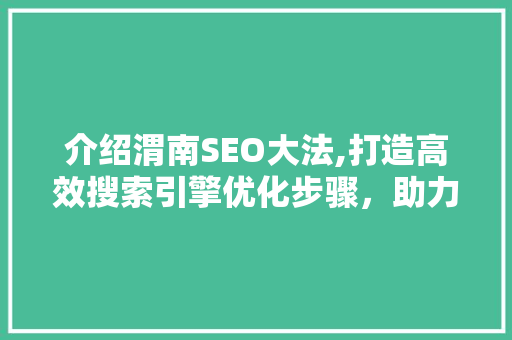 介绍渭南SEO大法,打造高效搜索引擎优化步骤，助力企业腾飞