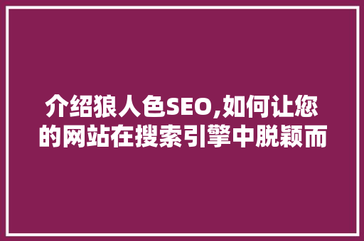 介绍狼人色SEO,如何让您的网站在搜索引擎中脱颖而出