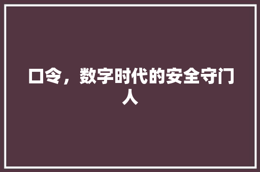 口令，数字时代的安全守门人