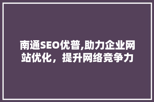 南通SEO优普,助力企业网站优化，提升网络竞争力