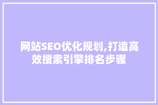 网站SEO优化规划,打造高效搜索引擎排名步骤