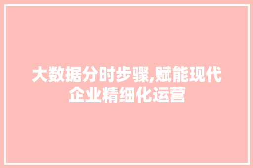 大数据分时步骤,赋能现代企业精细化运营 缓存Redis