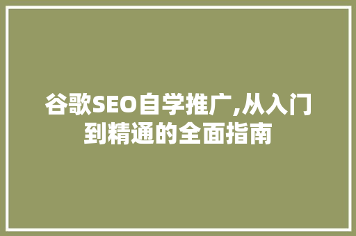 谷歌SEO自学推广,从入门到精通的全面指南