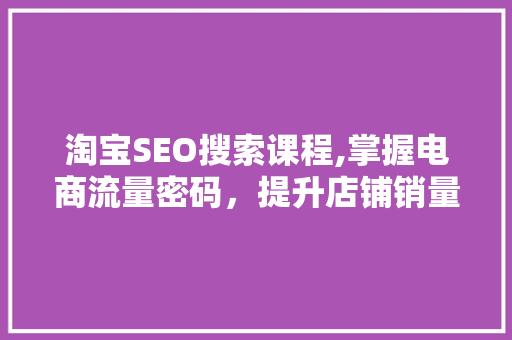 淘宝SEO搜索课程,掌握电商流量密码，提升店铺销量新高度