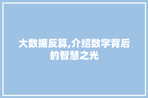 大数据反算,介绍数字背后的智慧之光 市场营销范文
