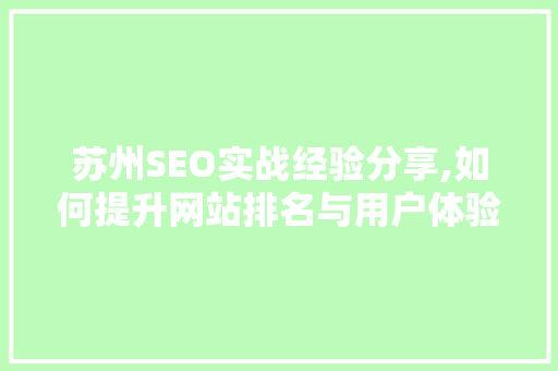 苏州SEO实战经验分享,如何提升网站排名与用户体验