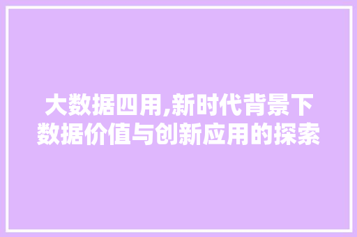大数据四用,新时代背景下数据价值与创新应用的探索 后端技术