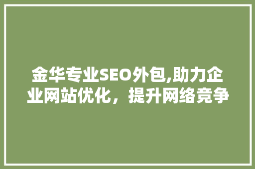 金华专业SEO外包,助力企业网站优化，提升网络竞争力
