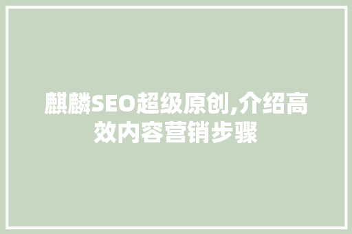 麒麟SEO超级原创,介绍高效内容营销步骤