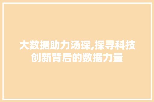 大数据助力汤琛,探寻科技创新背后的数据力量 市场营销范文
