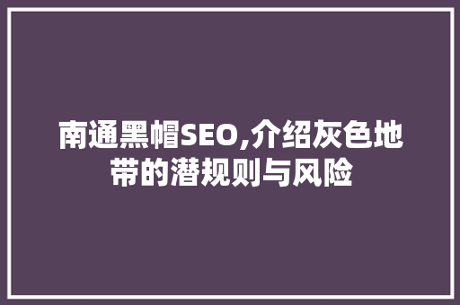 南通黑帽SEO,介绍灰色地带的潜规则与风险