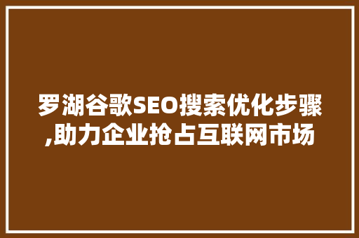 罗湖谷歌SEO搜索优化步骤,助力企业抢占互联网市场先机
