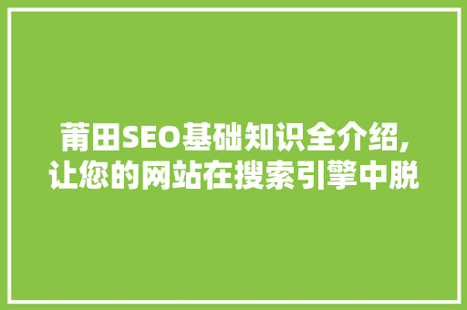 莆田SEO基础知识全介绍,让您的网站在搜索引擎中脱颖而出
