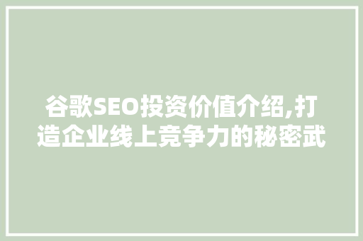谷歌SEO投资价值介绍,打造企业线上竞争力的秘密武器