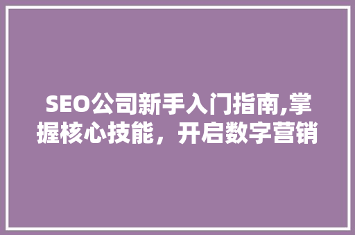 SEO公司新手入门指南,掌握核心技能，开启数字营销新篇章