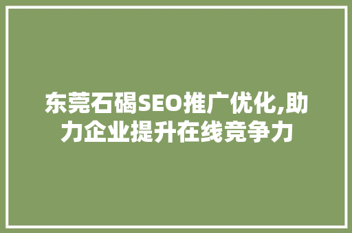 东莞石碣SEO推广优化,助力企业提升在线竞争力