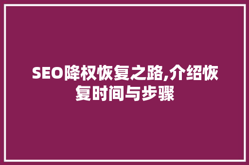 SEO降权恢复之路,介绍恢复时间与步骤