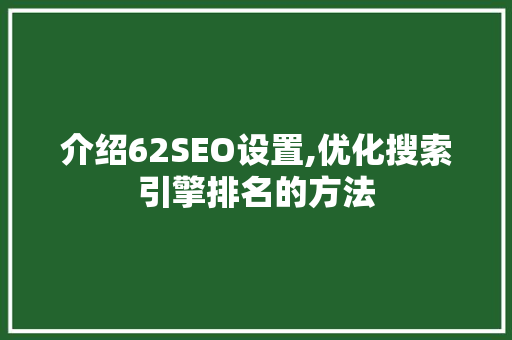 介绍62SEO设置,优化搜索引擎排名的方法