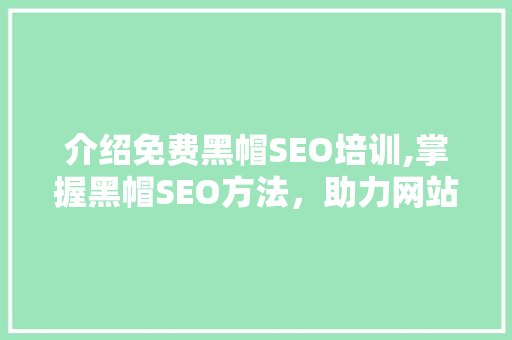 介绍免费黑帽SEO培训,掌握黑帽SEO方法，助力网站快速崛起