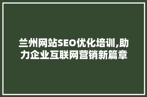 兰州网站SEO优化培训,助力企业互联网营销新篇章