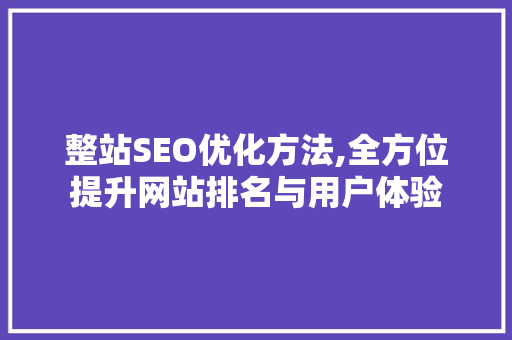 整站SEO优化方法,全方位提升网站排名与用户体验