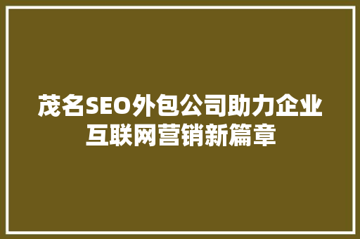 茂名SEO外包公司助力企业互联网营销新篇章