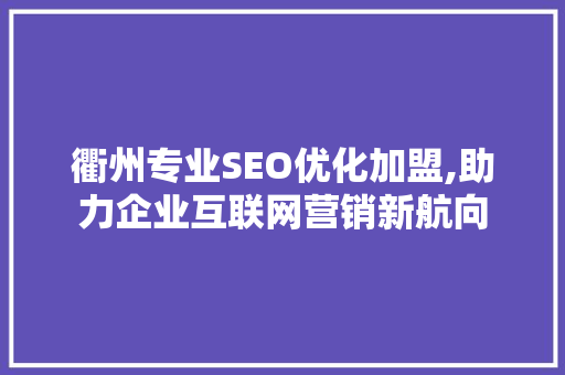 衢州专业SEO优化加盟,助力企业互联网营销新航向