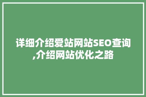 详细介绍爱站网站SEO查询,介绍网站优化之路