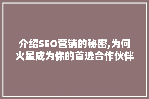 介绍SEO营销的秘密,为何火星成为你的首选合作伙伴