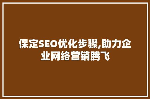 保定SEO优化步骤,助力企业网络营销腾飞
