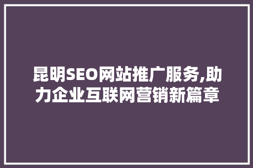 昆明SEO网站推广服务,助力企业互联网营销新篇章