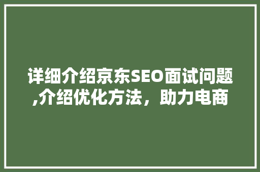 详细介绍京东SEO面试问题,介绍优化方法，助力电商腾飞 商务信函