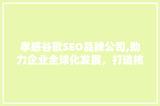 孝感谷歌SEO品牌公司,助力企业全球化发展，打造核心竞争力
