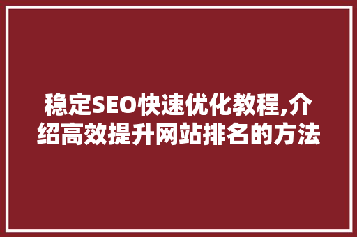 稳定SEO快速优化教程,介绍高效提升网站排名的方法