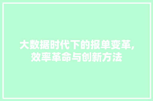 大数据时代下的报单变革,效率革命与创新方法 后端技术