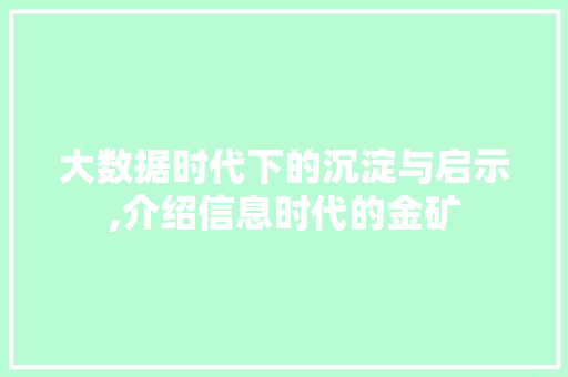 大数据时代下的沉淀与启示,介绍信息时代的金矿 后端技术