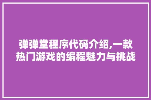 弹弹堂程序代码介绍,一款热门游戏的编程魅力与挑战 后端技术