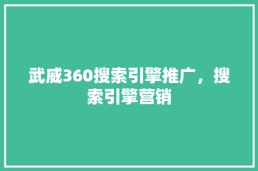 武威360搜索引擎推广，搜索引擎营销