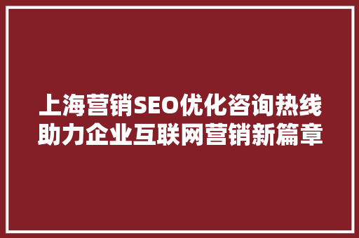 上海营销SEO优化咨询热线助力企业互联网营销新篇章