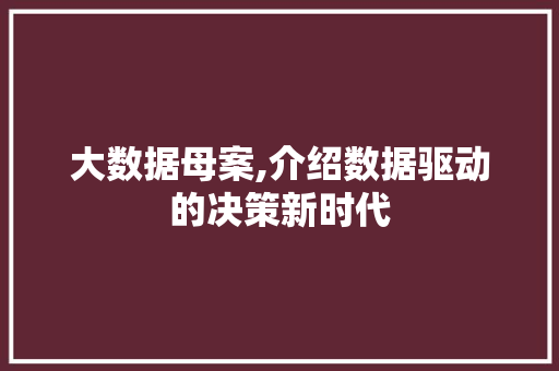 大数据母案,介绍数据驱动的决策新时代 市场营销范文