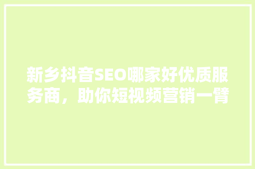 新乡抖音SEO哪家好优质服务商，助你短视频营销一臂之力