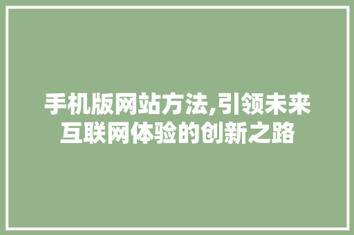 手机版网站方法,引领未来互联网体验的创新之路