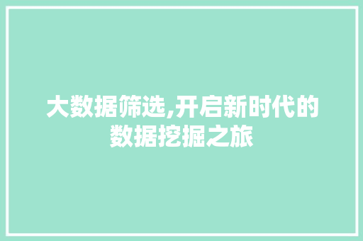大数据筛选,开启新时代的数据挖掘之旅 前端技术